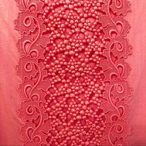 J. Crew coral pink cotton shift dress with embroidered eyelet stripe size medium - Picture 4 of 7